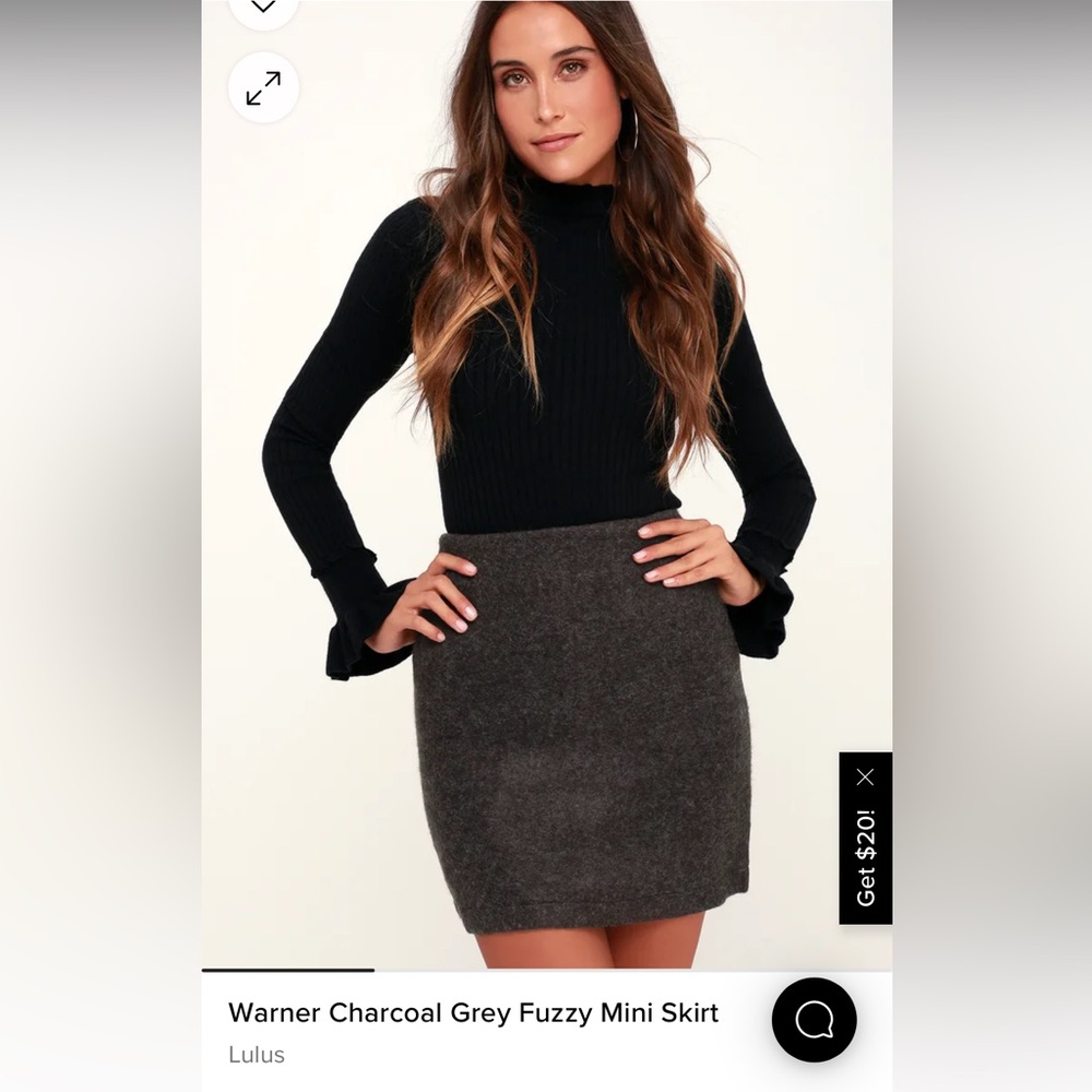 Lulu’s Warner Charcoal Grey Fuzzy Mini Skirt- Size Large- New with tags (NWT)